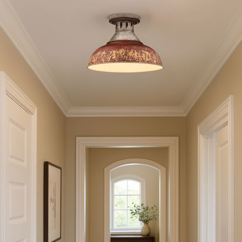 Kinsley 1 Light 14 inch Aged Galvanized Steel Semi-flush Ceiling Light in Red